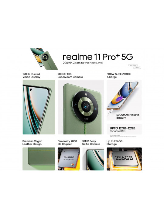 სმარტფონი REALME REALME 11 PRO+ DUAL SIM 8GB RAM 256GB 5G GLOBAL VERSION GREEN