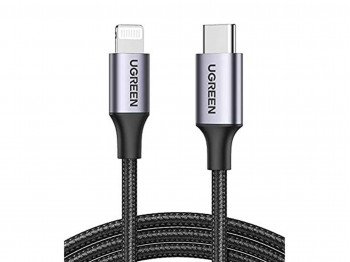 кабели UGREEN USB-C TO LIGHTNING ALUMINUM SHELL BRAIDED 1M (BLACK)