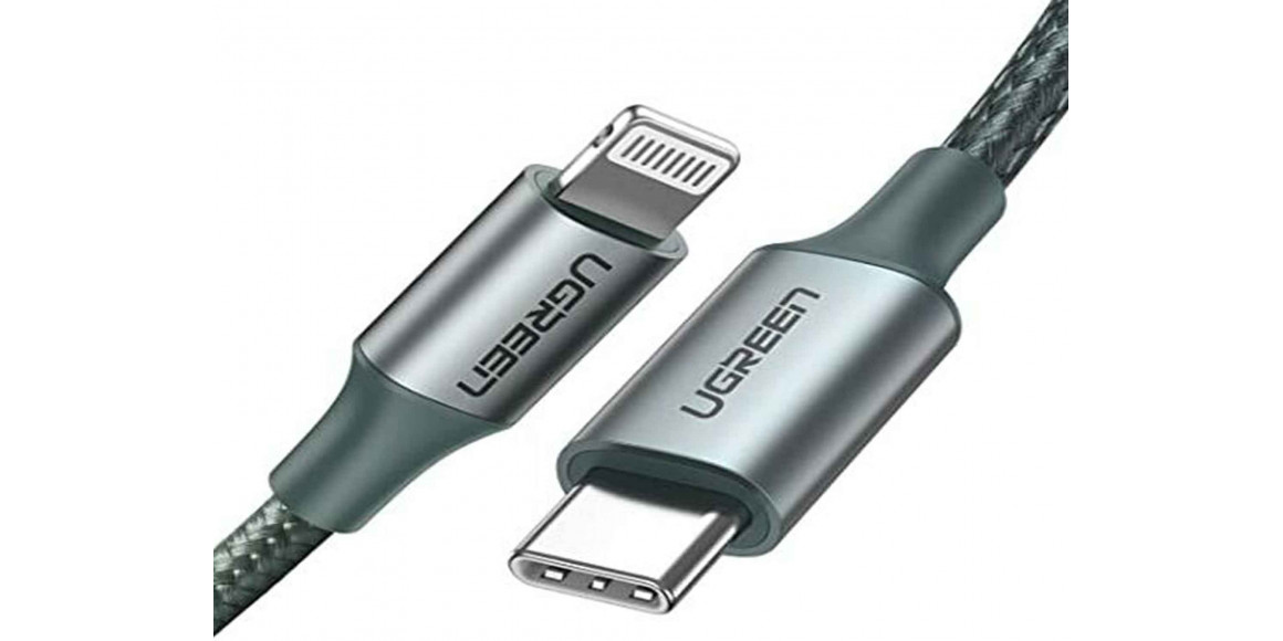 кабели UGREEN USB-C TO LIGHTNING ALUMINUM SHELL BRAIDED 1M (MIDNIGHT GREEN)