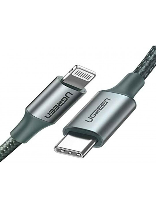 кабели UGREEN USB-C TO LIGHTNING ALUMINUM SHELL BRAIDED 1M (MIDNIGHT GREEN)