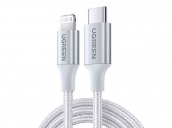 кабели UGREEN USB-C TO LIGHTNING ALUMINUM SHELL BRAIDED 1M (SILVER)