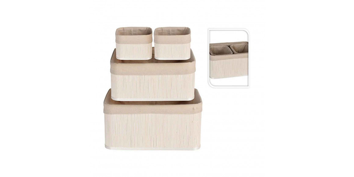 decorate objects KOOPMAN BASKET SET BAMBOO LINEN WHITE
