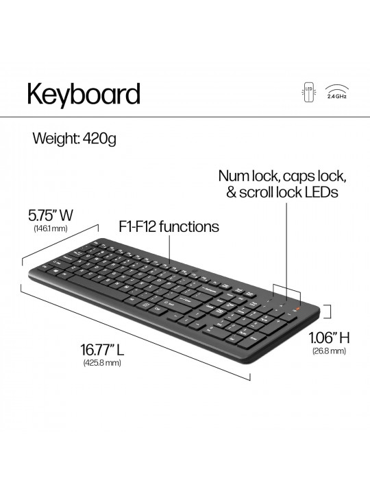 клавиатура HP 30 WIRELESS MOUSE AND KEYBOARD 2V9E6AA (BK)