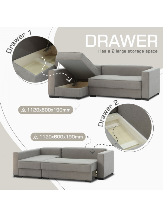 Диван HOBEL CORNER LIZA PLUS CAPPUCCINO SCANDI 19 L + Подарок Стол-Трансформер HOBEL E-70X70X140