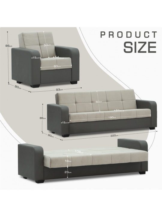 sofa set HOBEL FROST 3+1+1 GREY V460/LIGHT GREY LETTO 23 (4)