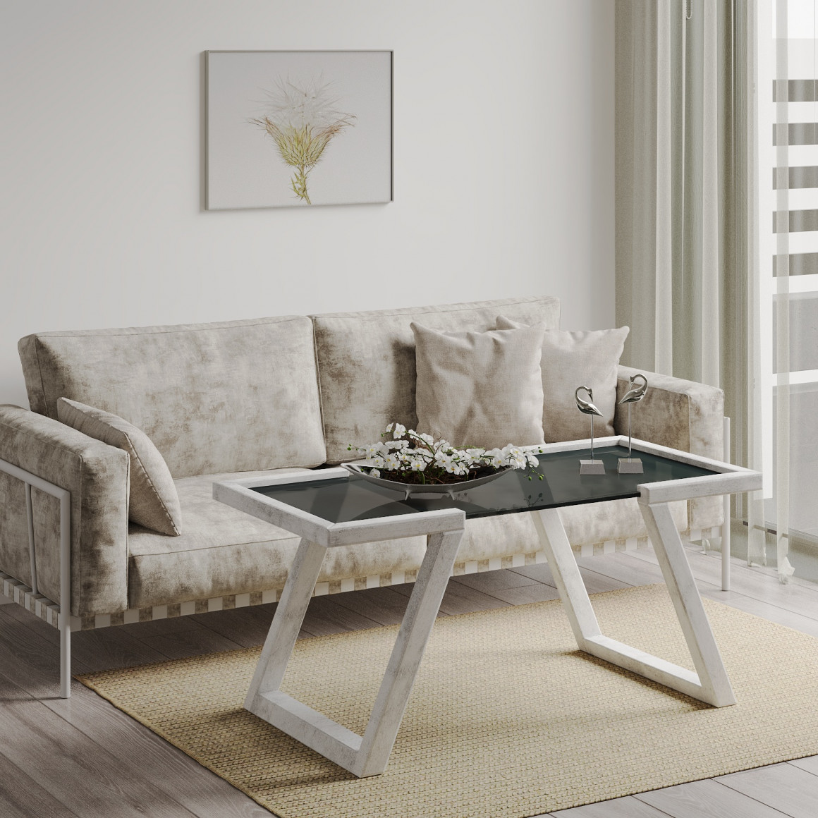 ჟურნალის მაგიდა HOBEL MIA GLASS ANTIC GREY (2)