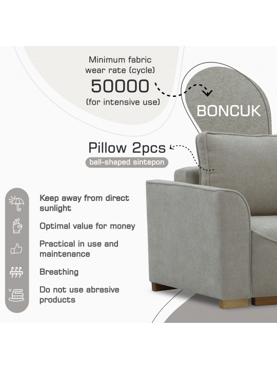 დივანი HOBEL BELONA LUXE 1 CREAM BONCUK 4/ BROWN SHO 599-2 (3)