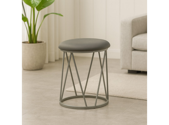 ტაბურეტი და პუფი HOBEL GLOW METAL GREY7035/LEATHER GREY (1)