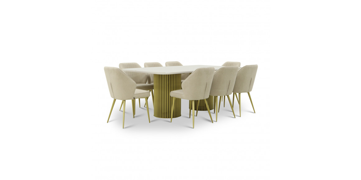 dining set MAMADOMA ASKAR-200 1+8 BELDIA BIANCO GLOSS PREMIUM СЕР/ CH MICHAEL ЗОЛОТО/CREAM LUX B3 (7)