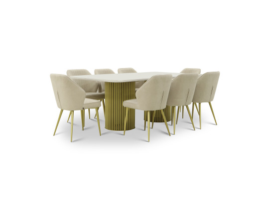 dining set MAMADOMA ASKAR-200 1+8 BELDIA BIANCO GLOSS PREMIUM СЕР/ CH MICHAEL ЗОЛОТО/CREAM LUX B3 (7)