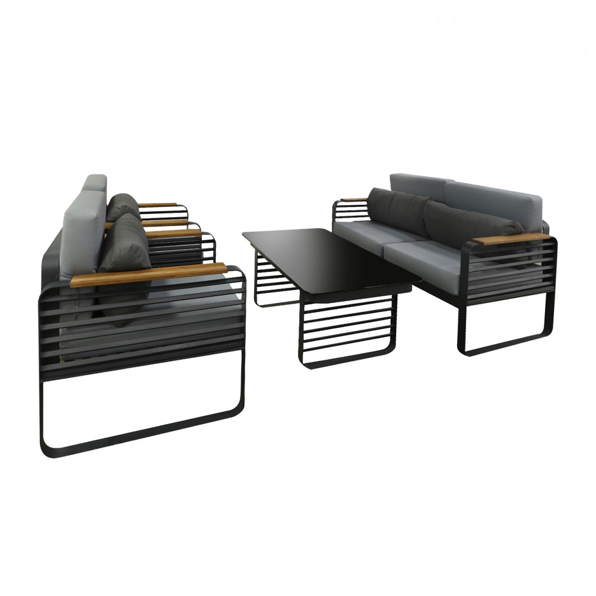 садовый гарнитур HOBEL ALBATROSS 1+2+1+1 METAL BLACK/WOOD TIK (4)