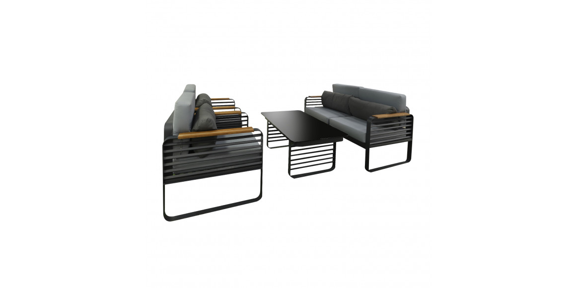 ბაღის გარნიტური HOBEL ALBATROSS 1+2+1+1 METAL BLACK/WOOD TIK (4)