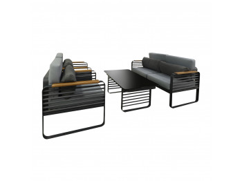 garden set HOBEL ALBATROSS 1+2+1+1 METAL BLACK/WOOD TIK (4)