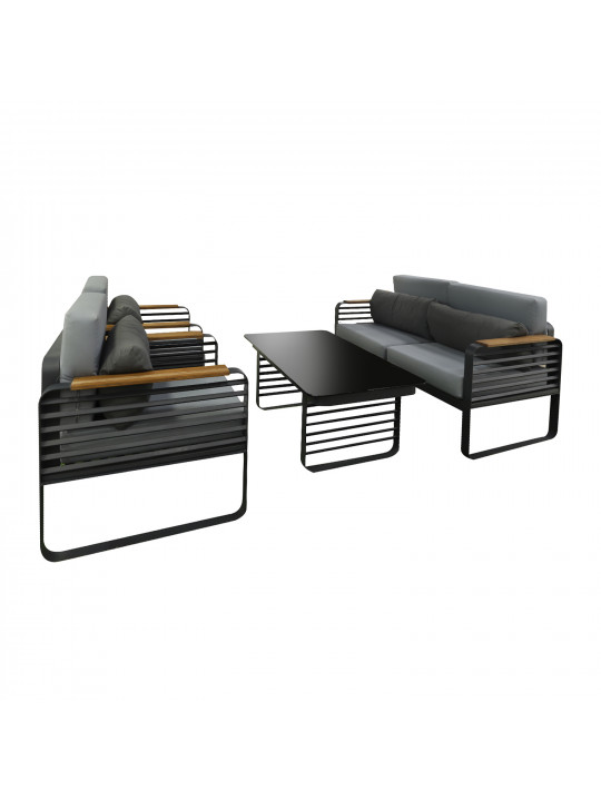 садовый гарнитур HOBEL ALBATROSS 1+2+1+1 METAL BLACK/WOOD TIK (4)