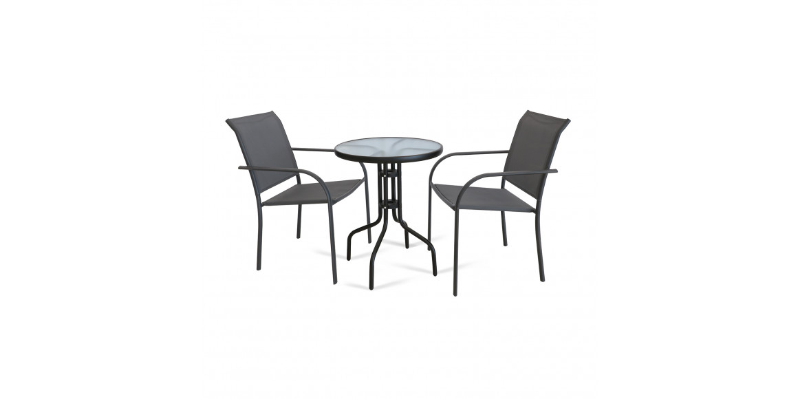 садовый гарнитур KOOPMAN SET 1+2 TABLE GLASS DIA 60CM BLACK