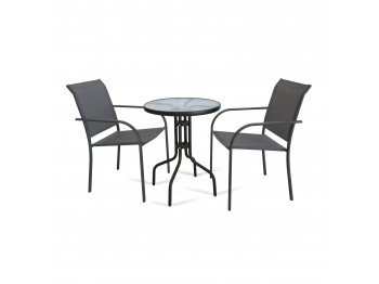 садовый гарнитур KOOPMAN SET 1+2 TABLE GLASS DIA 60CM BLACK