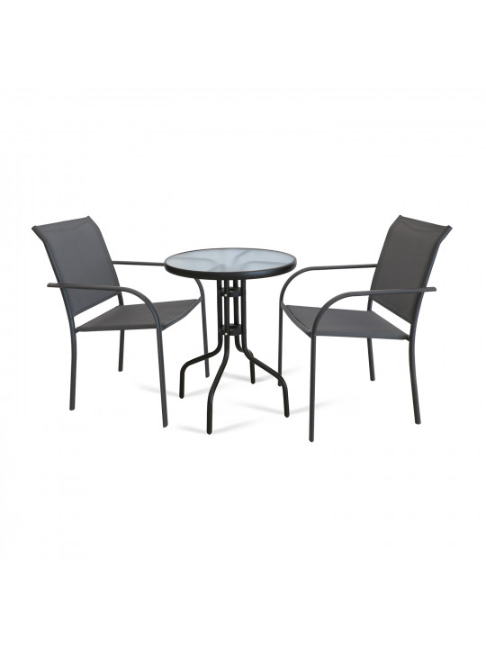 garden set KOOPMAN SET 1+2 TABLE GLASS DIA 60CM BLACK