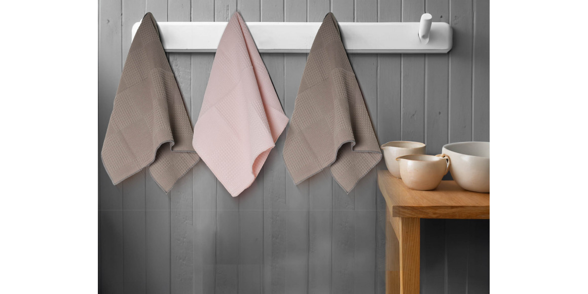 kitchen towel set VETEXUS VDS 3PC GREY WITH PINK 50X70