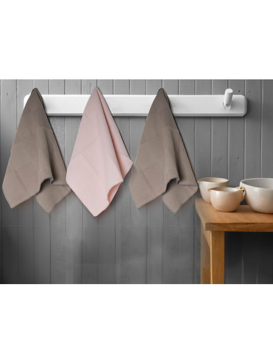 набор кухонных полотенец VETEXUS VDS 3PC GREY WITH PINK 50X70