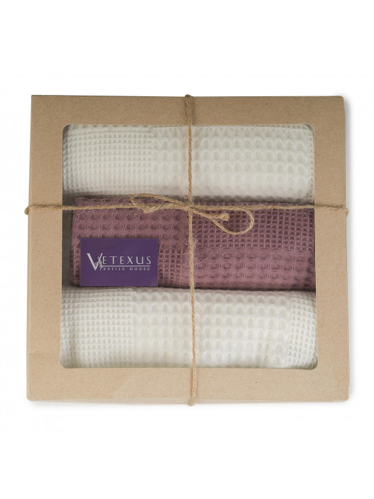 набор кухонных полотенец VETEXUS VDS BOX 3PC MILK WITH DUSTY PINK 45X60 (725888)