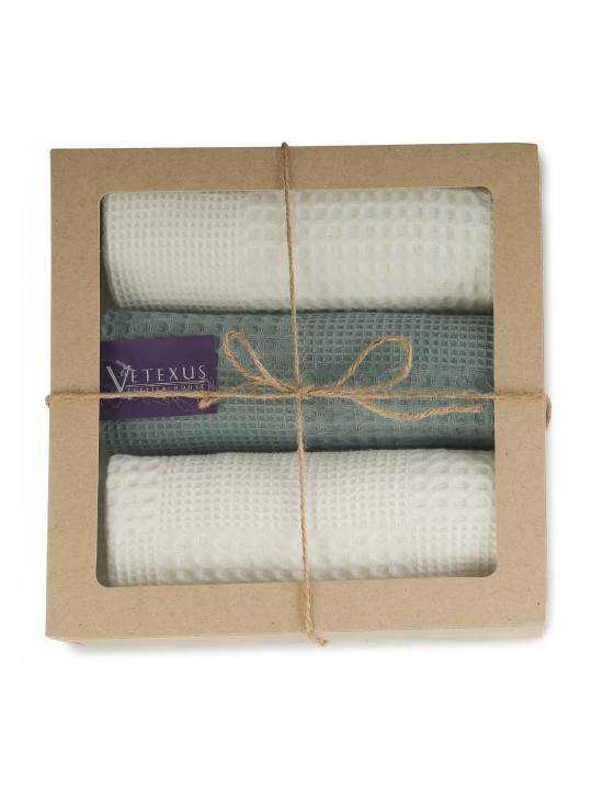 kitchen towel set VETEXUS VDS BOX 3PC MILK WITH MINT 45X60 (731384)