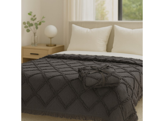 bed cover RESTFUL NAKI02 250X250 DARK GREY