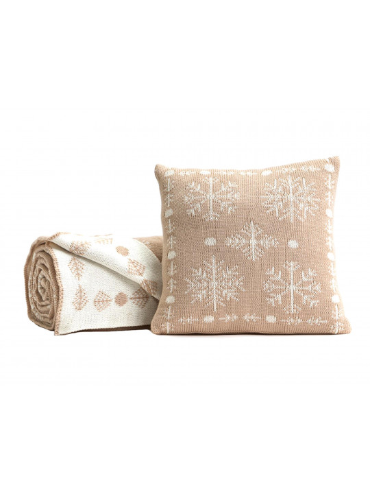 plaid APEX KNITTED BLANKET & PILLOW CHRISTMAS SET 130X170 BEIGE
