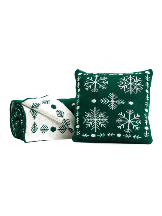 plaid APEX KNITTED BLANKET & PILLOW CHRISTMAS SET 130X170 GREEN