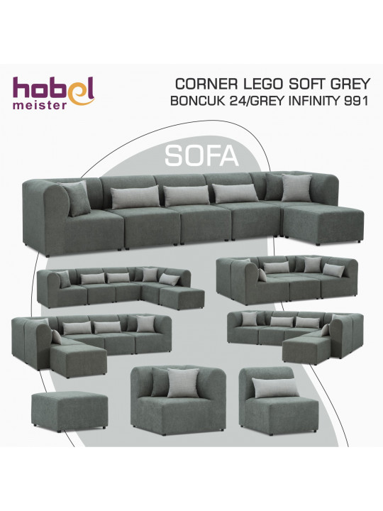 диван HOBEL CORNER LEGO SOFT GREY BONCUK 24/GREY INFINITY 991 (6)