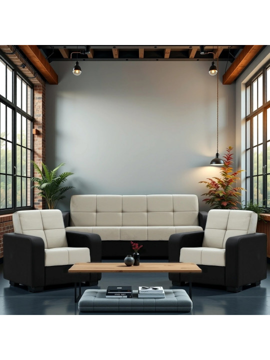 sofa set HOBEL FROST 3+1+1 BLACK 4503/LIGHT CAPPUCCINO LETTO 23 G (4)