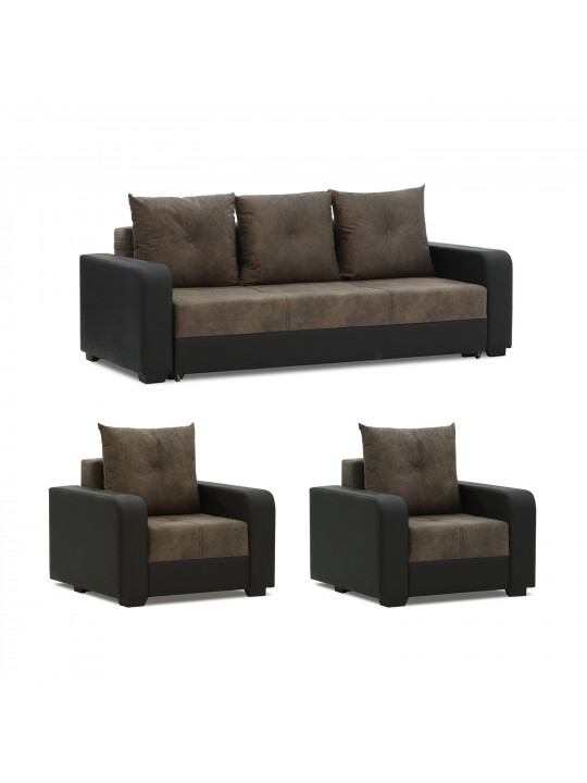 sofa set HOBEL KATRIN 3+1+1 BLACK 4503/DARK BROWN RONALDO 1807 (6)