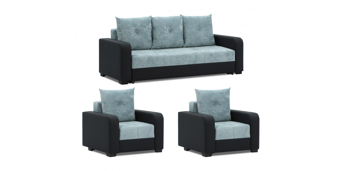 sofa set HOBEL KATRIN 3+1+1 BLACK V626/ AQUA LIGHT BLUE MONACO 12 (5)