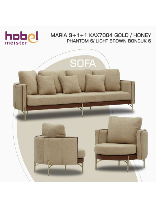 გარნიტური HOBEL MARIA 3+1+1 KAX7004 GOLD / HONEY PHANTOM 6/ LIGHT BROWN BONCUK 6 (3)