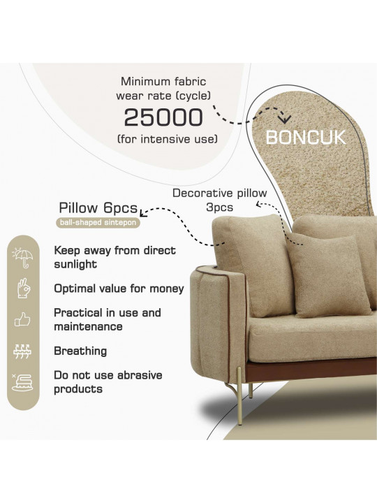 გარნიტური HOBEL MARIA 3+1+1 KAX7004 GOLD / HONEY PHANTOM 6/ LIGHT BROWN BONCUK 6 (3)