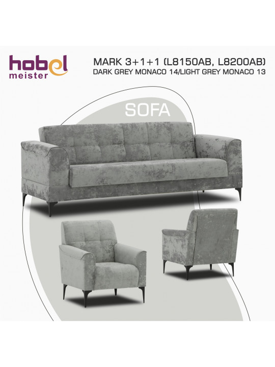 sofa set HOBEL MARK 3+1+1 (L8150AB, L8200AB) DARK GREY MONACO 14/LIGHT GREY MONACO 13 (3)