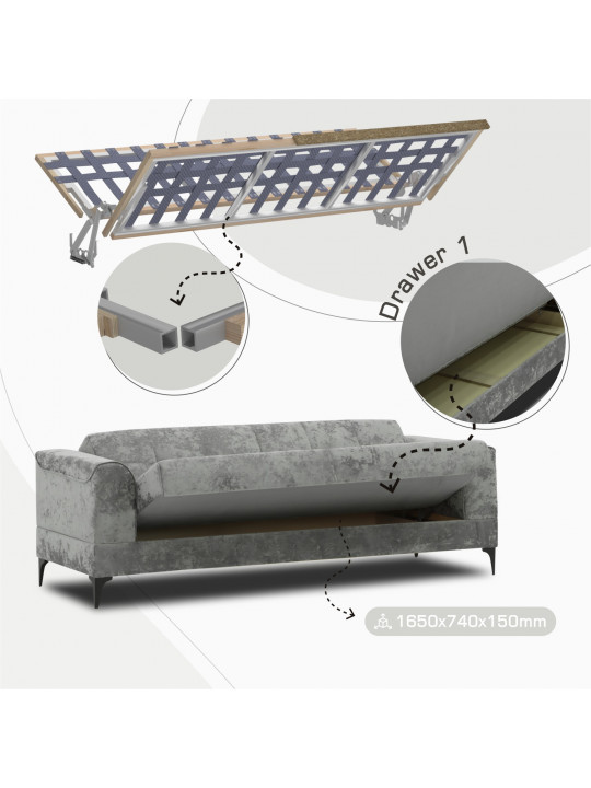 sofa set HOBEL MARK 3+1+1 (L8150AB, L8200AB) DARK GREY MONACO 14/LIGHT GREY MONACO 13 (3)