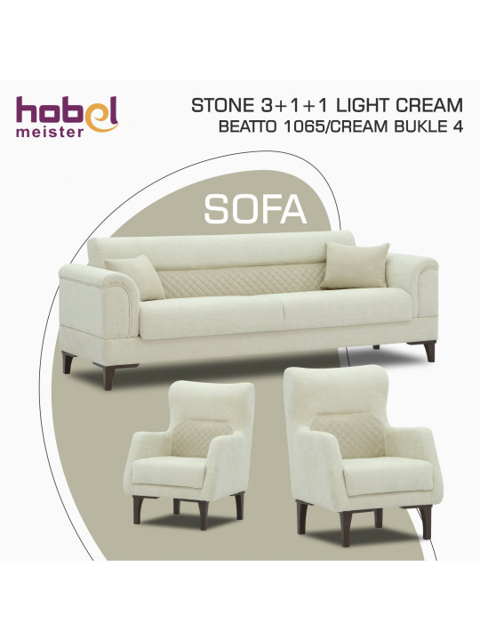 გარნიტური HOBEL STONE 3+1+1 LIGHT CREAM BEATTO 1065/CREAM BUKLE 4 (3)
