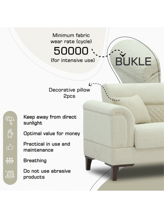 გარნიტური HOBEL STONE 3+1+1 LIGHT CREAM BEATTO 1065/CREAM BUKLE 4 (3)