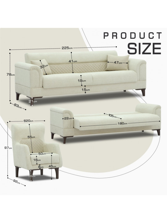 გარნიტური HOBEL STONE 3+1+1 LIGHT CREAM BEATTO 1065/CREAM BUKLE 4 (3)