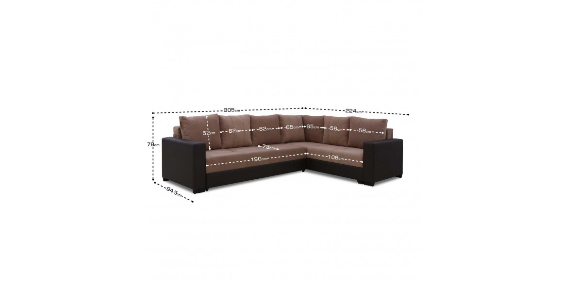 диван HOBEL CORNER ERICA COFFEE V460/ LIGHT BROWN VIVALDI 20 R(6)