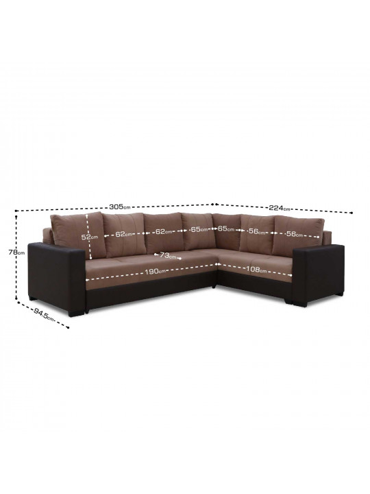 დივანი HOBEL CORNER ERICA COFFEE V460/ LIGHT BROWN VIVALDI 20 R(6)