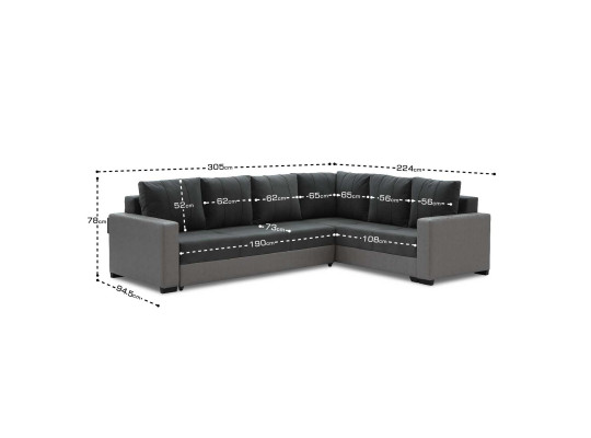 დივანი HOBEL CORNER ERICA LIGHT GREY 8409/DARK GREY LEONARDO 15 R (6)