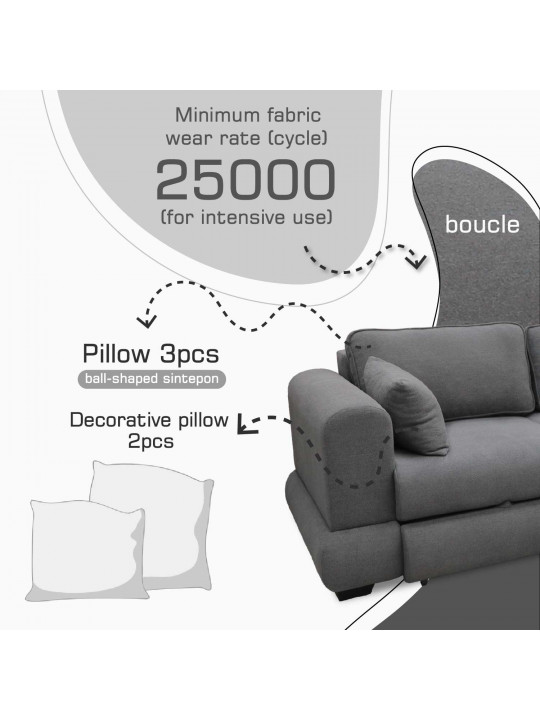 დივანი HOBEL CORNER SIDNEY PLUS GREY BUKLE 11 L (3)