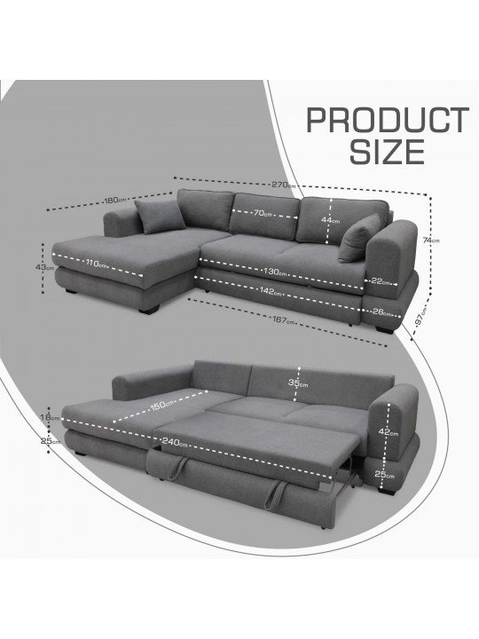 დივანი HOBEL CORNER SIDNEY PLUS GREY BUKLE 11 L (3)