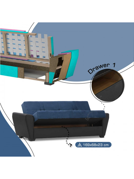 დივანი HOBEL MODERN ECONOM BLACK 4503/BLUE LETTO 21 G (2)