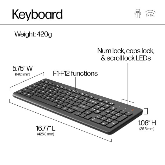 კლავიატურა HP 30 WIRELESS MOUSE AND KEYBOARD 2V9E6AA (BK)
