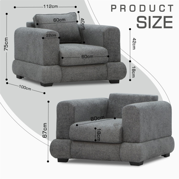 სავარძელი HOBEL SIDNEY PLUS 1 F/R DARK GREY BEATTO 1079 (1)