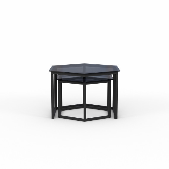 ჟურნალის მაგიდა HOBEL BEEHIVE 2PCS METAL BLACK/ GLASS FM (2)