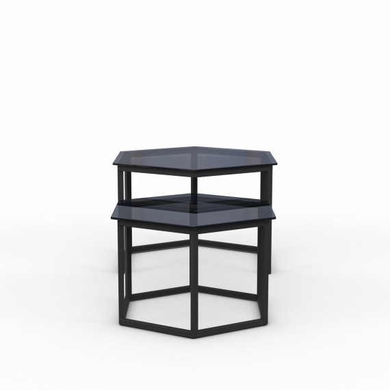 ჟურნალის მაგიდა HOBEL BEEHIVE 2PCS METAL BLACK/ GLASS FM (2)