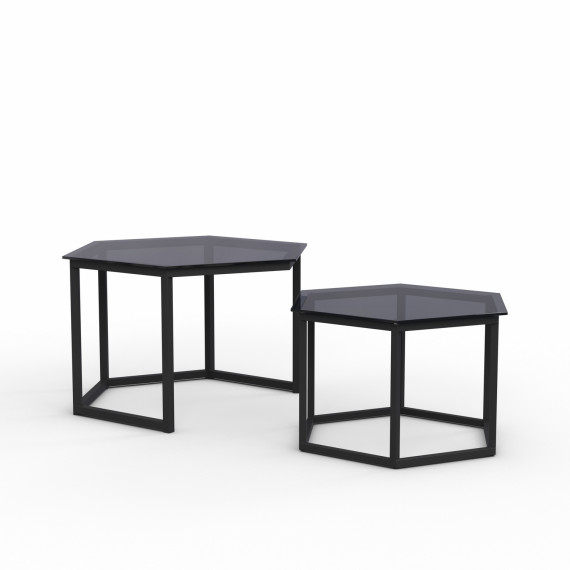 ჟურნალის მაგიდა HOBEL BEEHIVE 2PCS METAL BLACK/ GLASS FM (2)